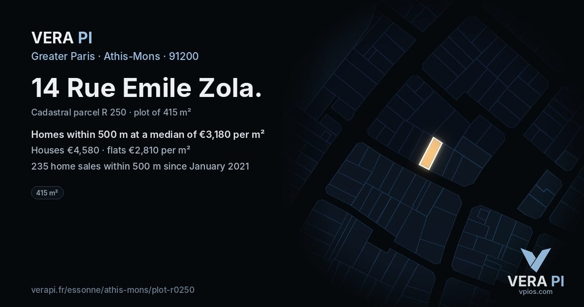 14 Rue Emile Zola, Athis-Mons at night – the plot lit, the parcels around coloured by the prices near them