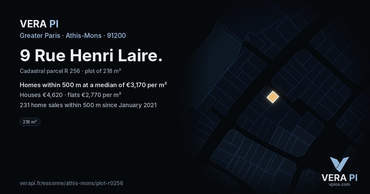 9 Rue Henri Laire, Athis-Mons at night – the plot lit, the parcels around coloured by the prices near them