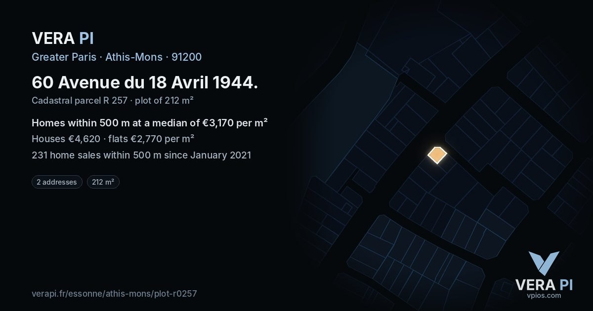 60 Avenue du 18 Avril 1944, Athis-Mons at night – the plot lit, the parcels around coloured by the prices near them