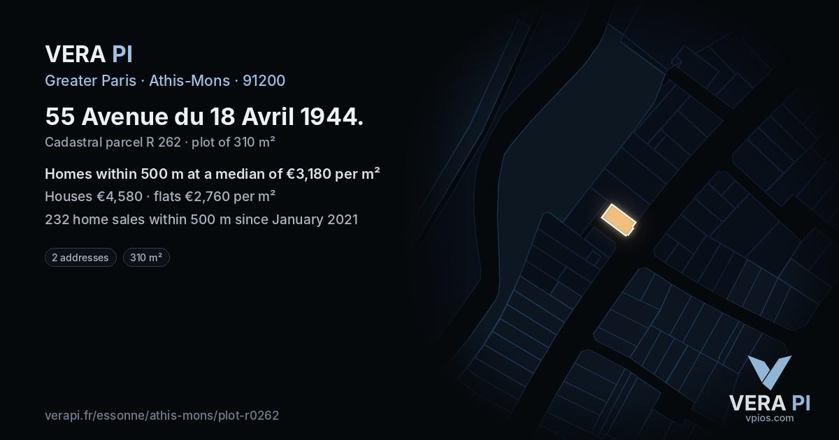 55 Avenue du 18 Avril 1944, Athis-Mons at night – the plot lit, the parcels around coloured by the prices near them