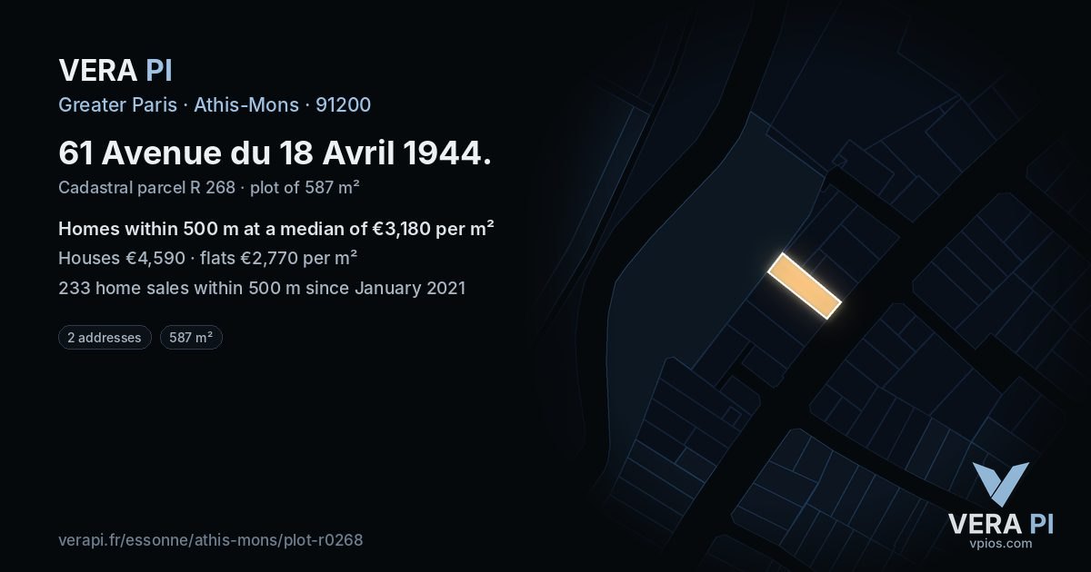 61 Avenue du 18 Avril 1944, Athis-Mons at night – the plot lit, the parcels around coloured by the prices near them