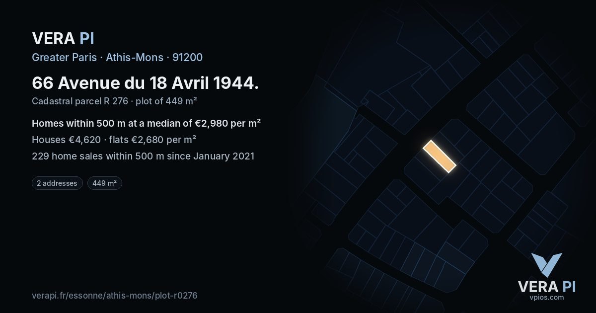 66 Avenue du 18 Avril 1944, Athis-Mons at night – the plot lit, the parcels around coloured by the prices near them