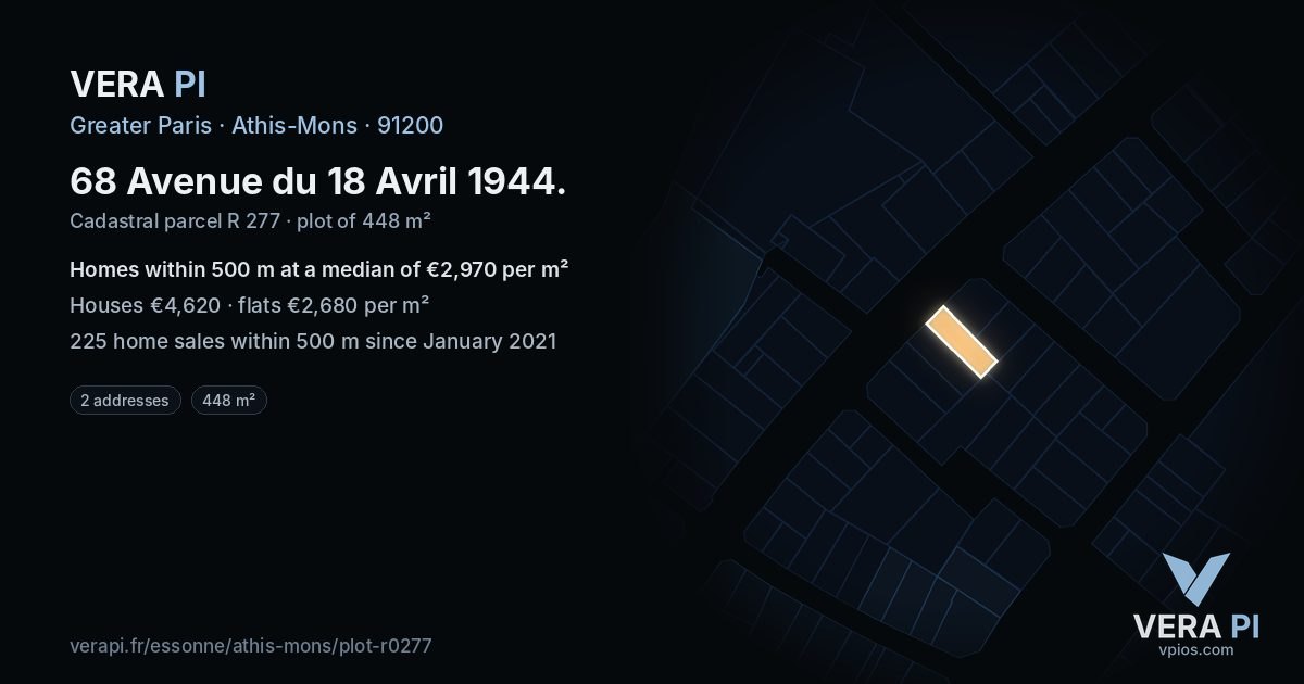 68 Avenue du 18 Avril 1944, Athis-Mons at night – the plot lit, the parcels around coloured by the prices near them