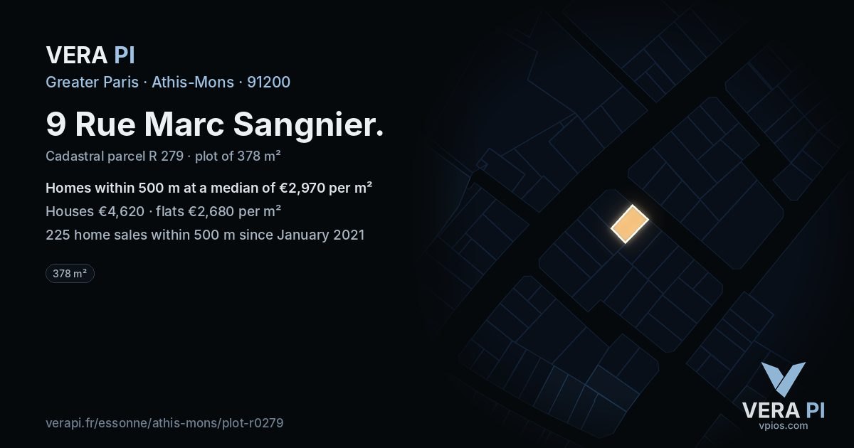 9 Rue Marc Sangnier, Athis-Mons at night – the plot lit, the parcels around coloured by the prices near them