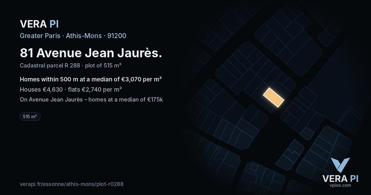 81 Avenue Jean Jaurès, Athis-Mons at night – the plot lit, the parcels around coloured by the prices near them