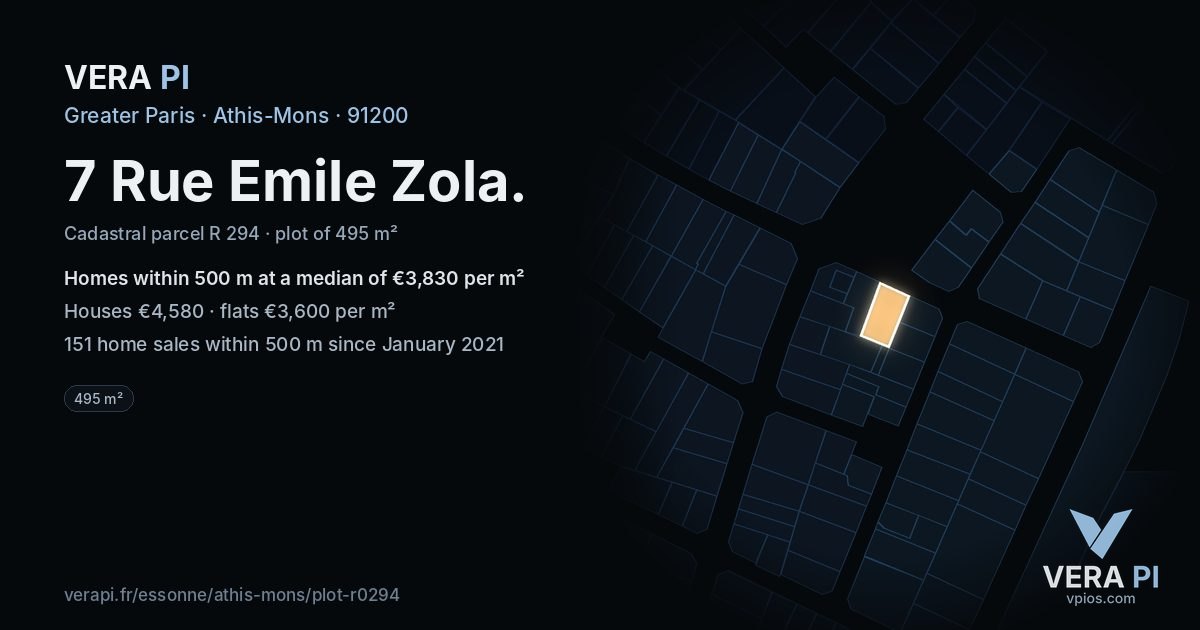 7 Rue Emile Zola, Athis-Mons at night – the plot lit, the parcels around coloured by the prices near them