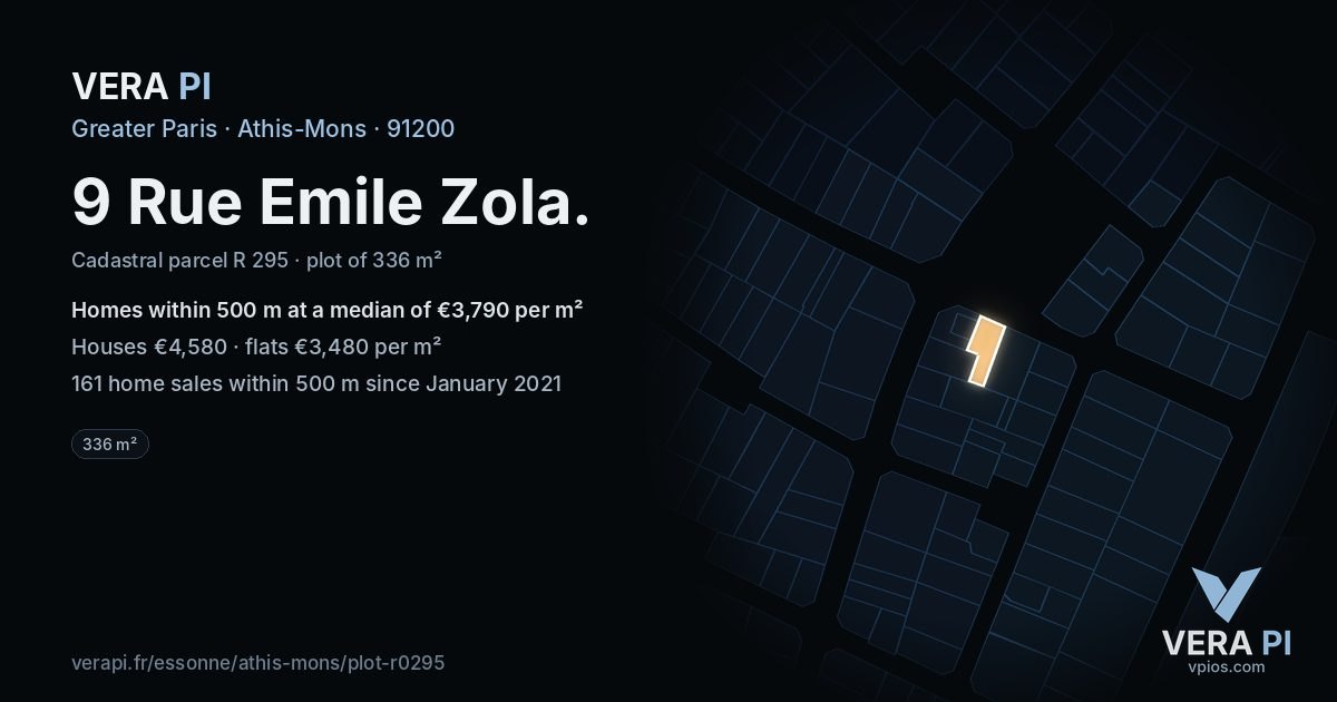 9 Rue Emile Zola, Athis-Mons at night – the plot lit, the parcels around coloured by the prices near them