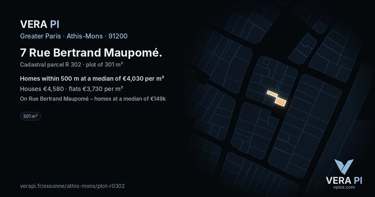 7 Rue Bertrand Maupomé, Athis-Mons at night – the plot lit, the parcels around coloured by the prices near them