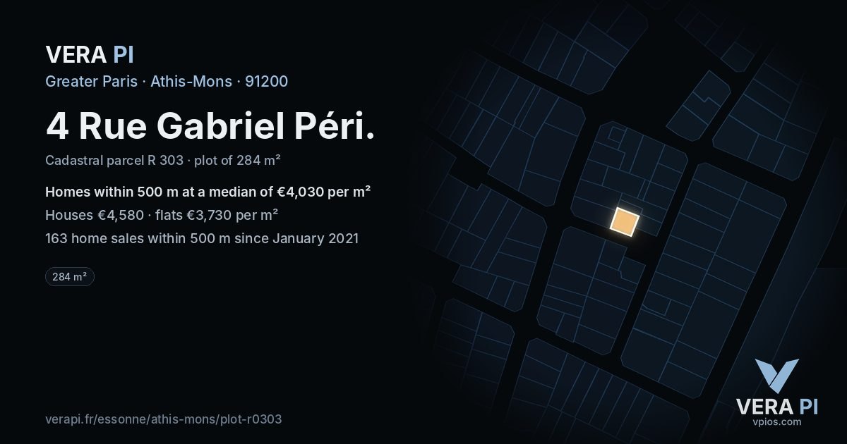 4 Rue Gabriel Péri, Athis-Mons at night – the plot lit, the parcels around coloured by the prices near them