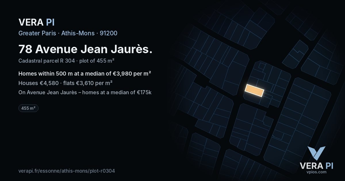 78 Avenue Jean Jaurès, Athis-Mons at night – the plot lit, the parcels around coloured by the prices near them