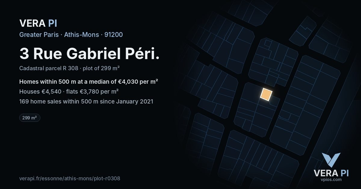 3 Rue Gabriel Péri, Athis-Mons at night – the plot lit, the parcels around coloured by the prices near them