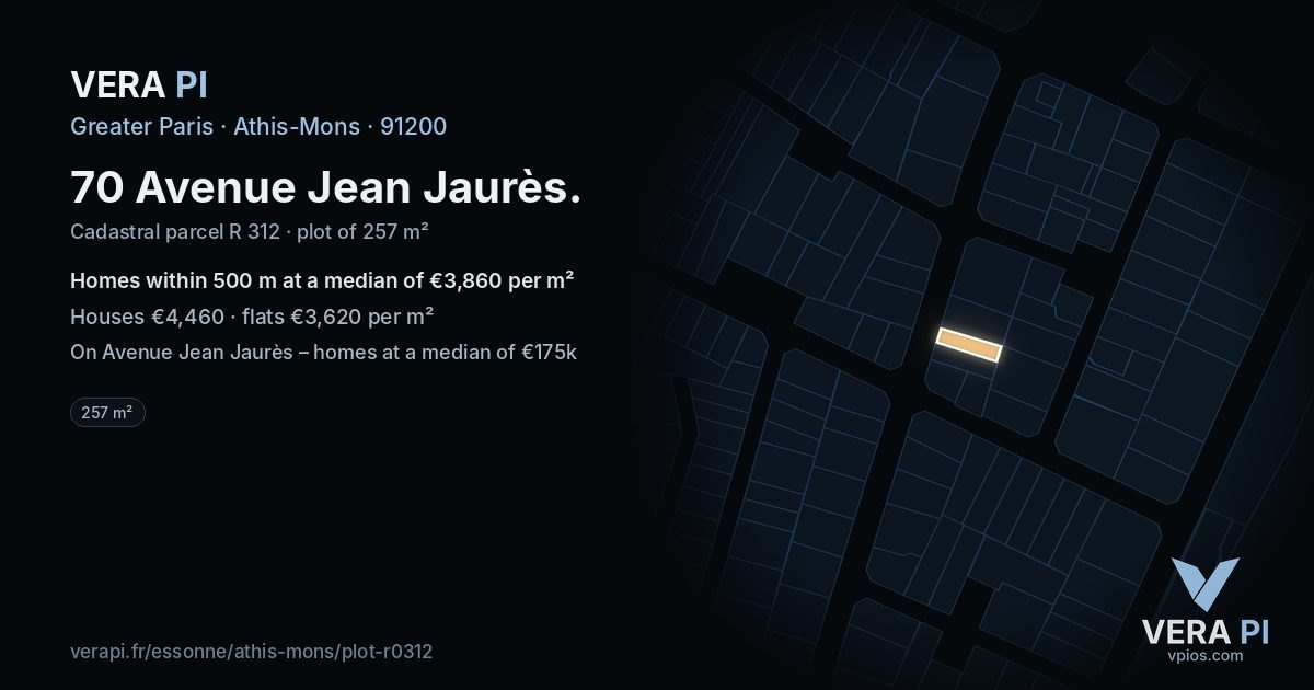 70 Avenue Jean Jaurès, Athis-Mons at night – the plot lit, the parcels around coloured by the prices near them