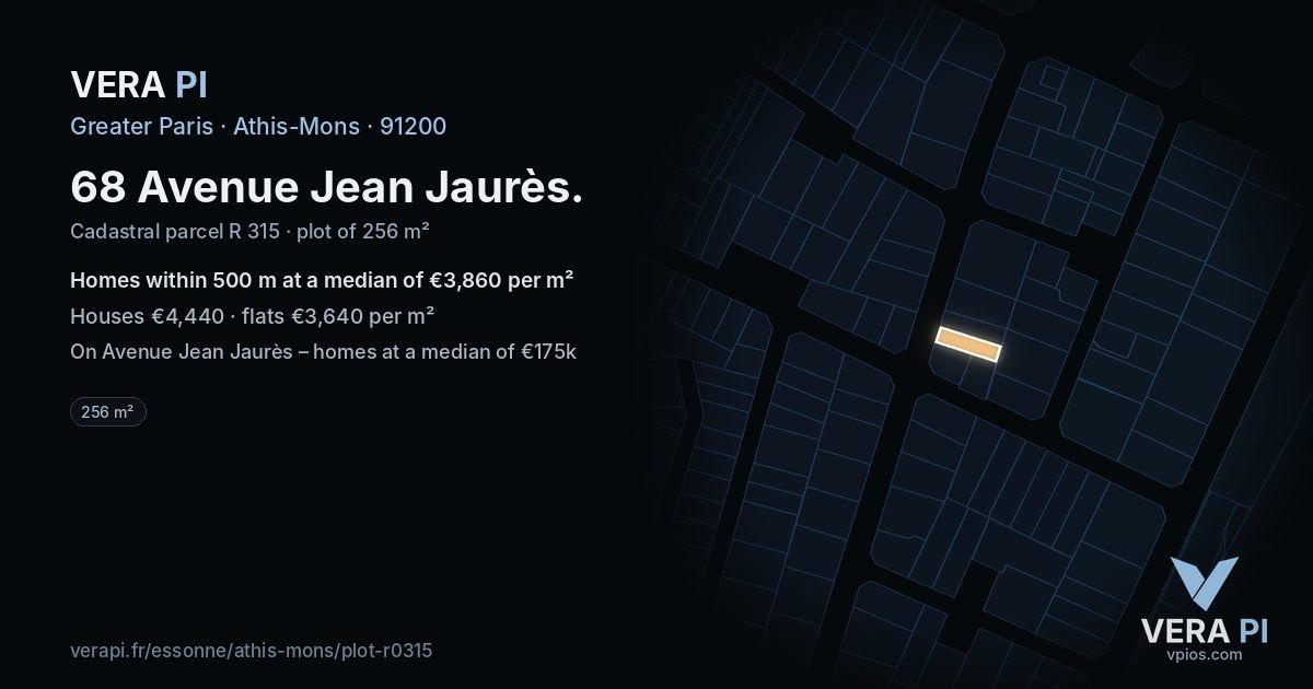 68 Avenue Jean Jaurès, Athis-Mons at night – the plot lit, the parcels around coloured by the prices near them
