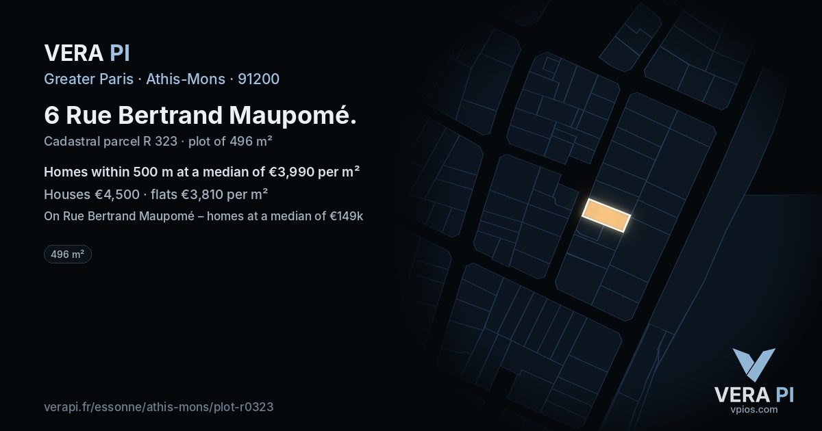 6 Rue Bertrand Maupomé, Athis-Mons at night – the plot lit, the parcels around coloured by the prices near them