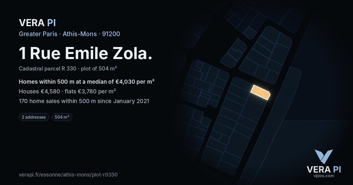 1 Rue Emile Zola, Athis-Mons at night – the plot lit, the parcels around coloured by the prices near them