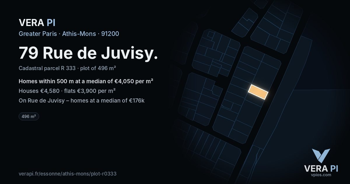79 Rue de Juvisy, Athis-Mons at night – the plot lit, the parcels around coloured by the prices near them