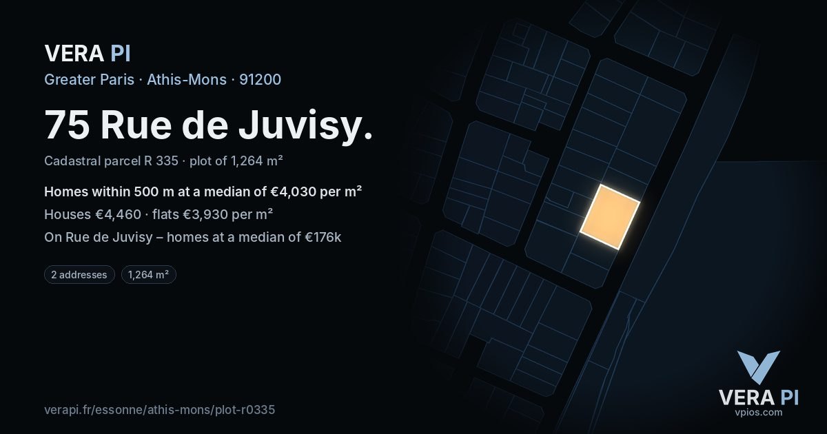 75 Rue de Juvisy, Athis-Mons at night – the plot lit, the parcels around coloured by the prices near them