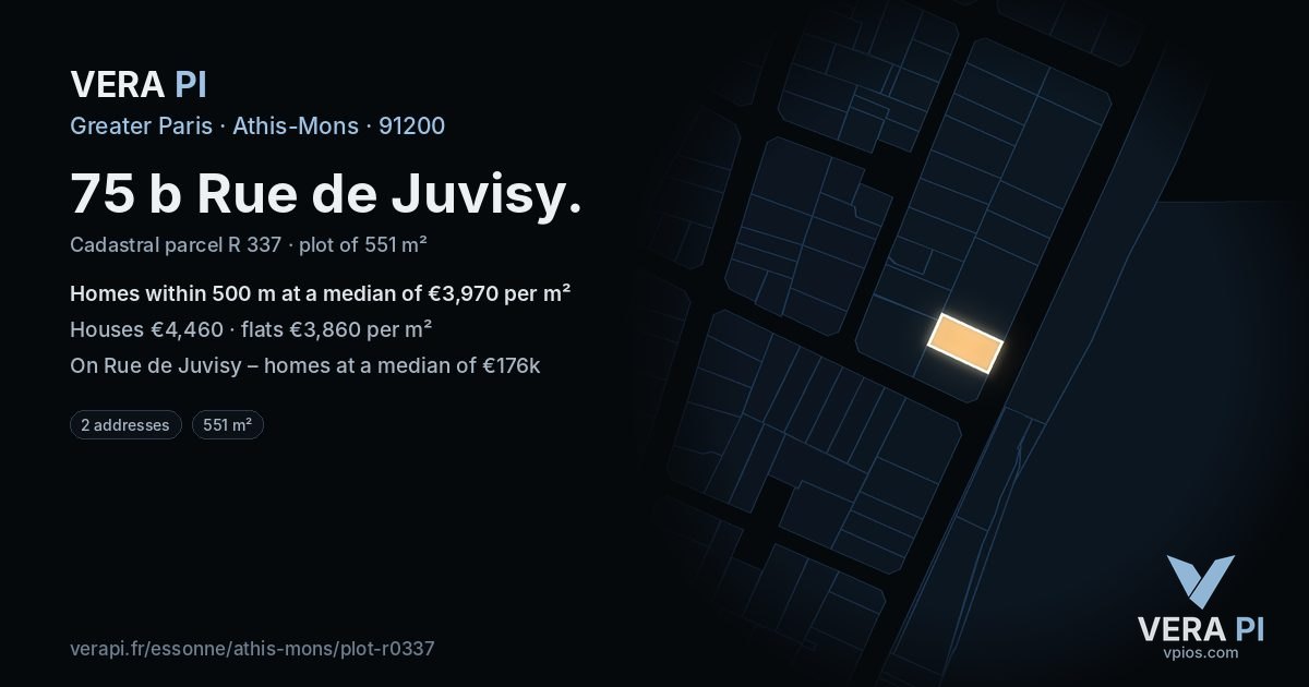 75 b Rue de Juvisy, Athis-Mons at night – the plot lit, the parcels around coloured by the prices near them