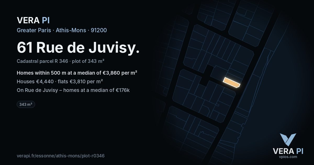 61 Rue de Juvisy, Athis-Mons at night – the plot lit, the parcels around coloured by the prices near them