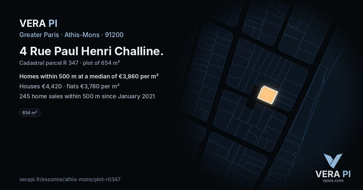 4 Rue Paul Henri Challine, Athis-Mons at night – the plot lit, the parcels around coloured by the prices near them