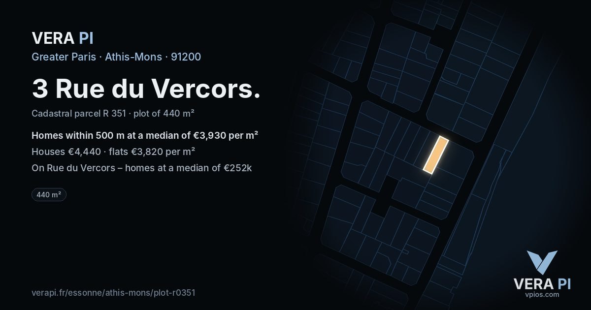 3 Rue du Vercors, Athis-Mons at night – the plot lit, the parcels around coloured by the prices near them