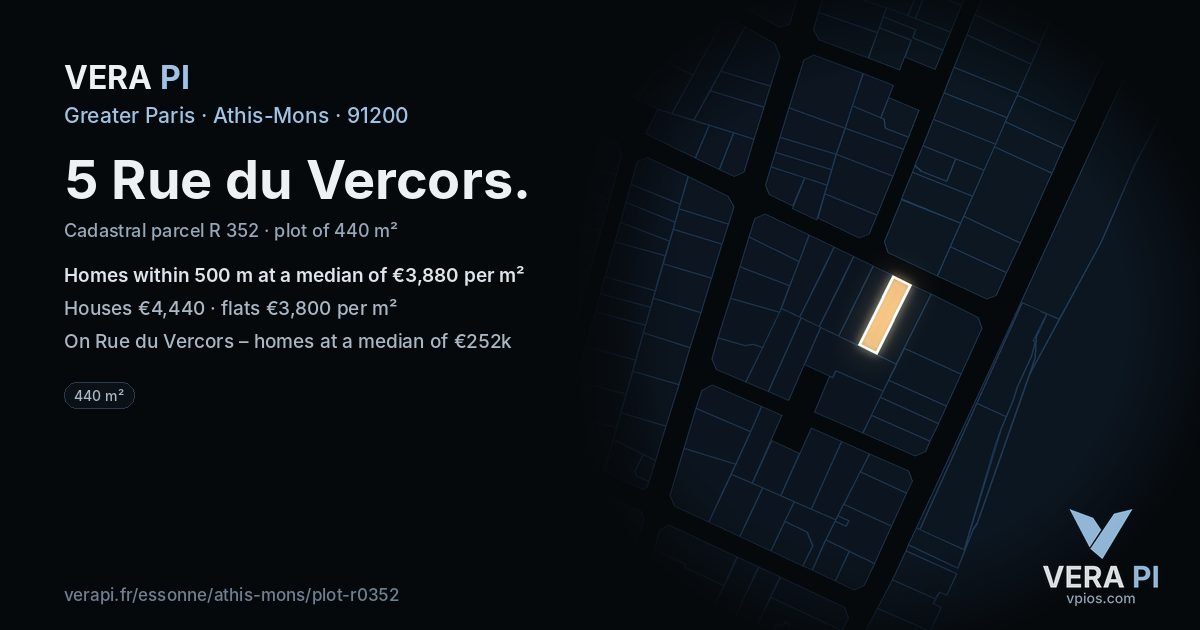5 Rue du Vercors, Athis-Mons at night – the plot lit, the parcels around coloured by the prices near them