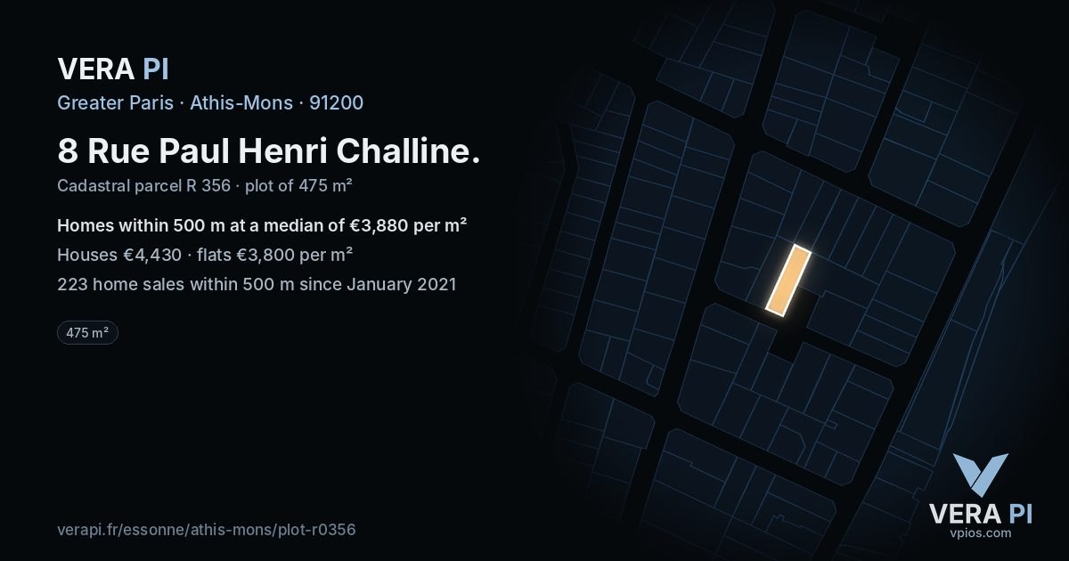 8 Rue Paul Henri Challine, Athis-Mons at night – the plot lit, the parcels around coloured by the prices near them