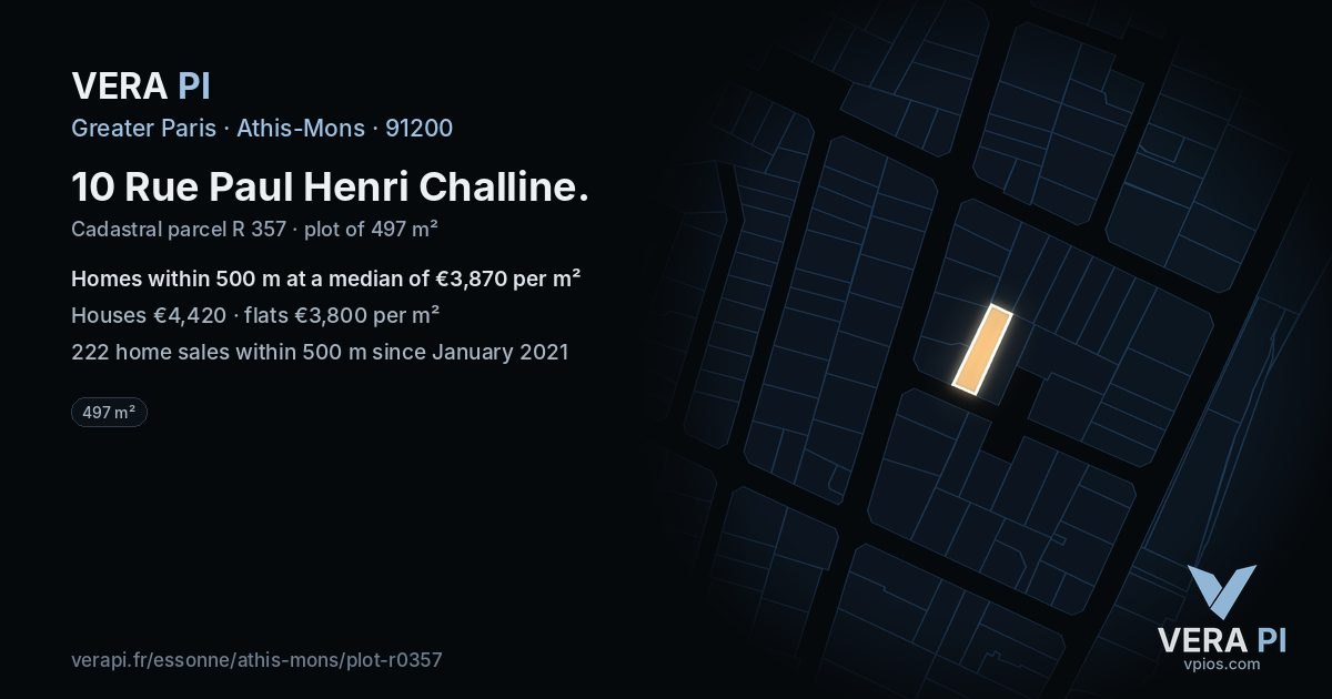 10 Rue Paul Henri Challine, Athis-Mons at night – the plot lit, the parcels around coloured by the prices near them