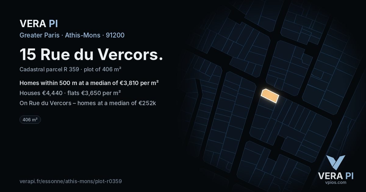 15 Rue du Vercors, Athis-Mons at night – the plot lit, the parcels around coloured by the prices near them
