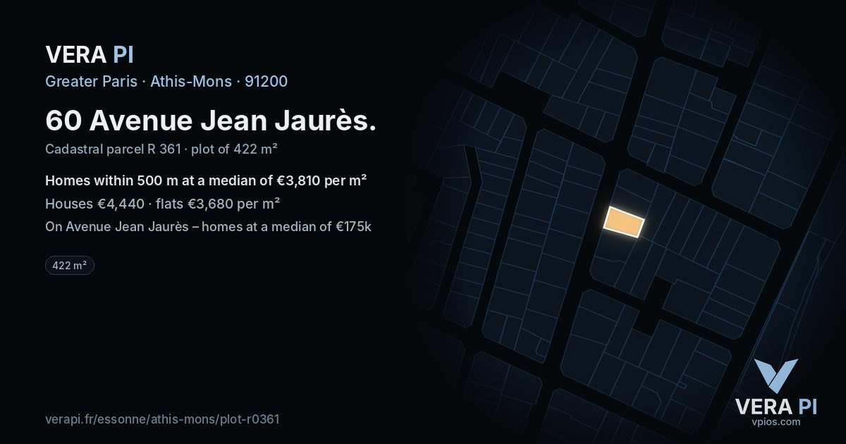 60 Avenue Jean Jaurès, Athis-Mons at night – the plot lit, the parcels around coloured by the prices near them