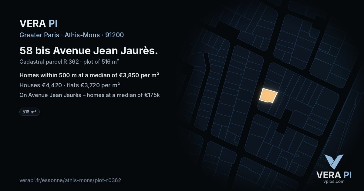58 bis Avenue Jean Jaurès, Athis-Mons at night – the plot lit, the parcels around coloured by the prices near them