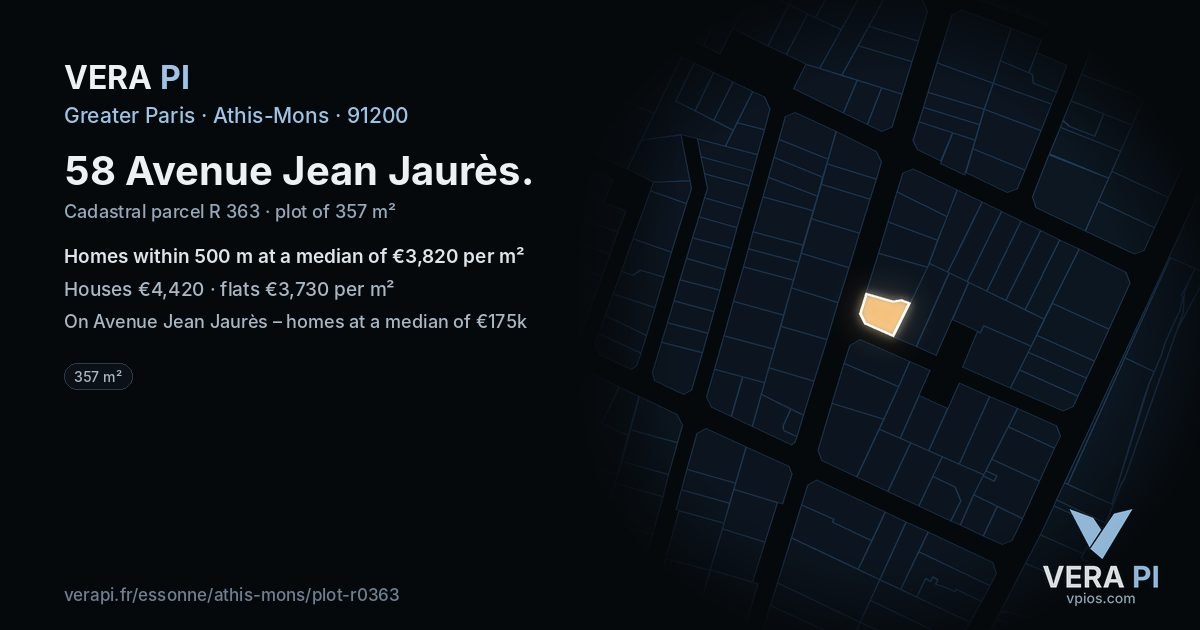 58 Avenue Jean Jaurès, Athis-Mons at night – the plot lit, the parcels around coloured by the prices near them
