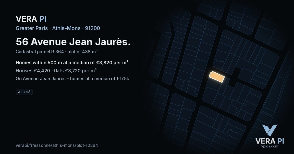 56 Avenue Jean Jaurès, Athis-Mons at night – the plot lit, the parcels around coloured by the prices near them