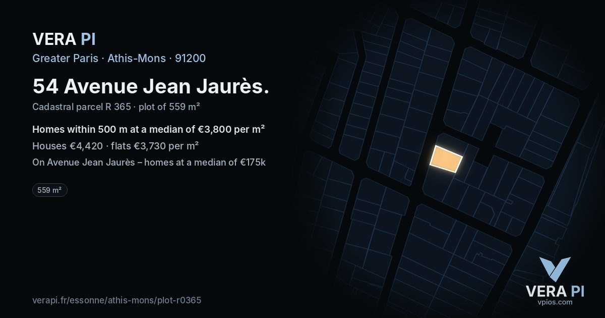 54 Avenue Jean Jaurès, Athis-Mons at night – the plot lit, the parcels around coloured by the prices near them