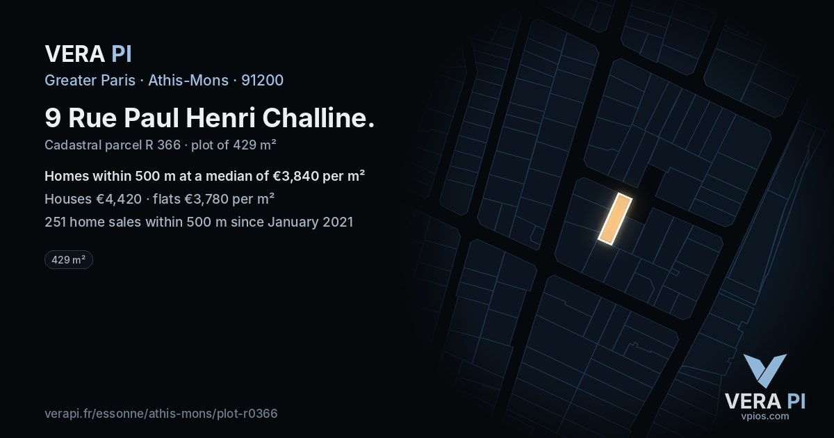9 Rue Paul Henri Challine, Athis-Mons at night – the plot lit, the parcels around coloured by the prices near them