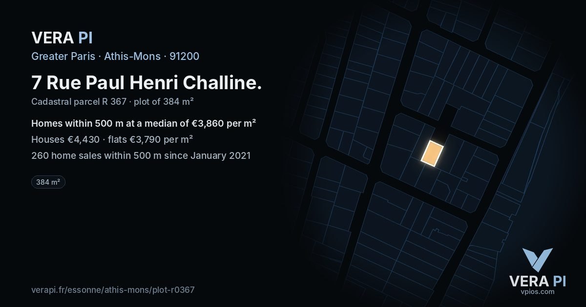 7 Rue Paul Henri Challine, Athis-Mons at night – the plot lit, the parcels around coloured by the prices near them
