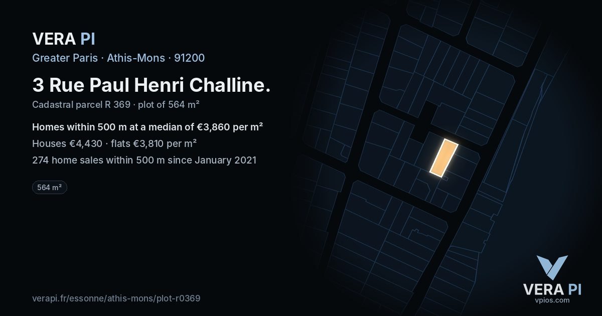 3 Rue Paul Henri Challine, Athis-Mons at night – the plot lit, the parcels around coloured by the prices near them
