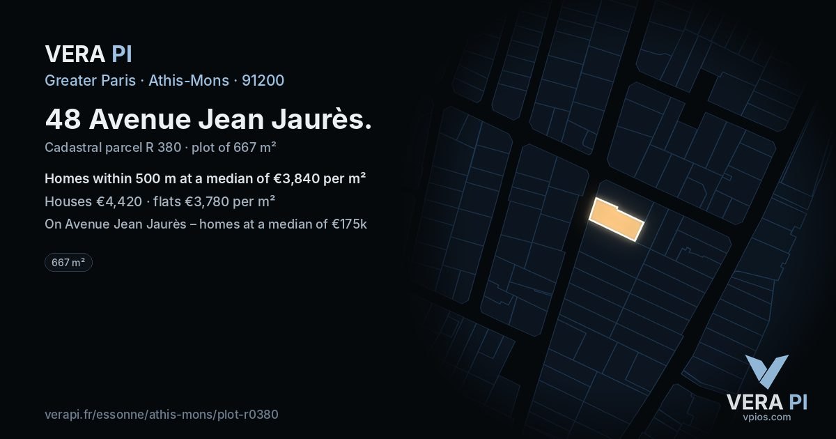 48 Avenue Jean Jaurès, Athis-Mons at night – the plot lit, the parcels around coloured by the prices near them