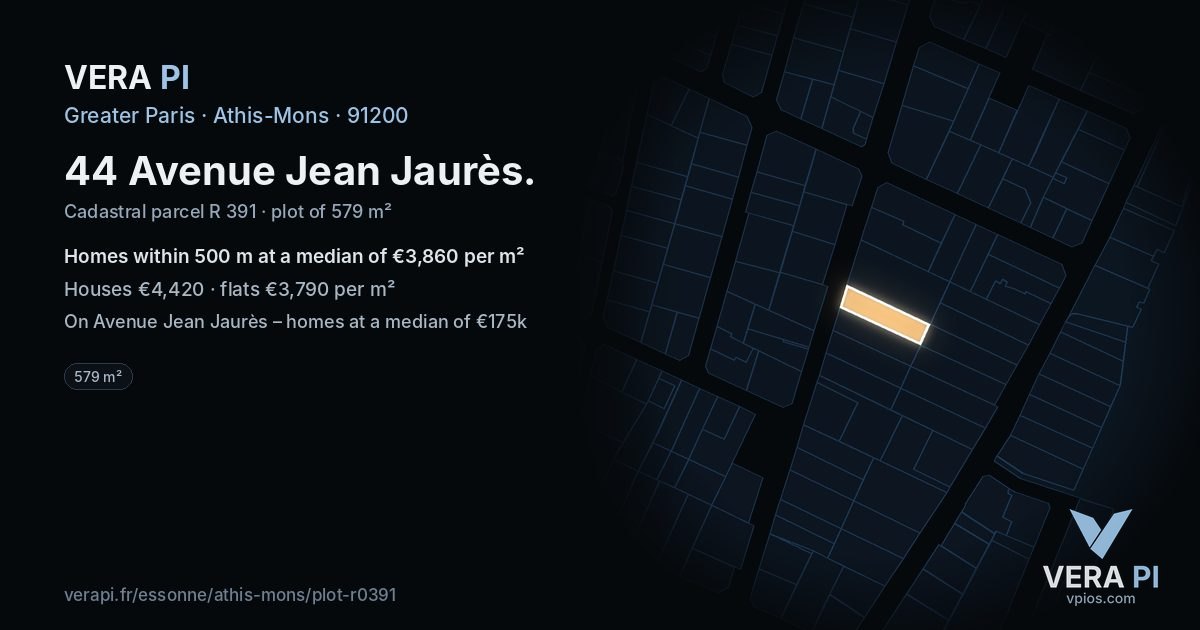 44 Avenue Jean Jaurès, Athis-Mons at night – the plot lit, the parcels around coloured by the prices near them