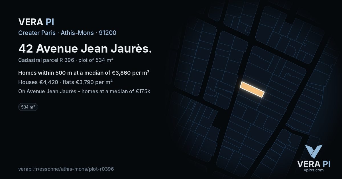 42 Avenue Jean Jaurès, Athis-Mons at night – the plot lit, the parcels around coloured by the prices near them