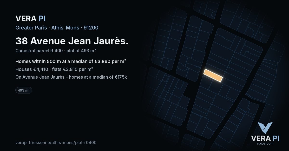 38 Avenue Jean Jaurès, Athis-Mons at night – the plot lit, the parcels around coloured by the prices near them