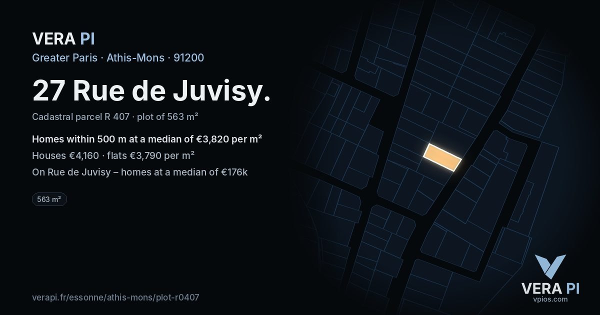 27 Rue de Juvisy, Athis-Mons at night – the plot lit, the parcels around coloured by the prices near them
