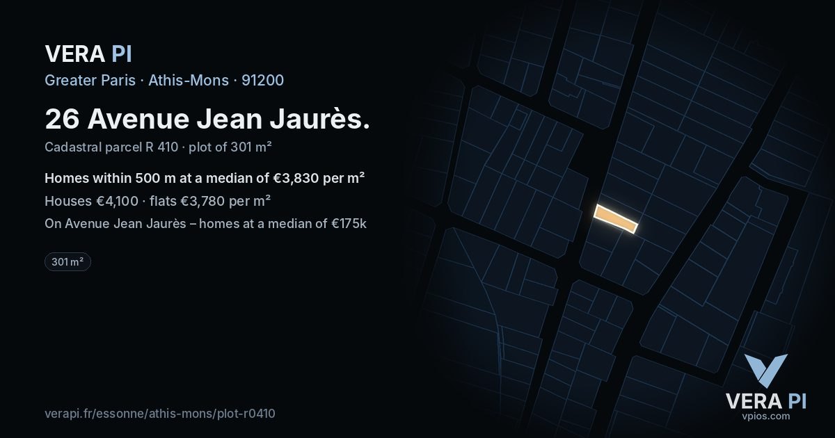26 Avenue Jean Jaurès, Athis-Mons at night – the plot lit, the parcels around coloured by the prices near them