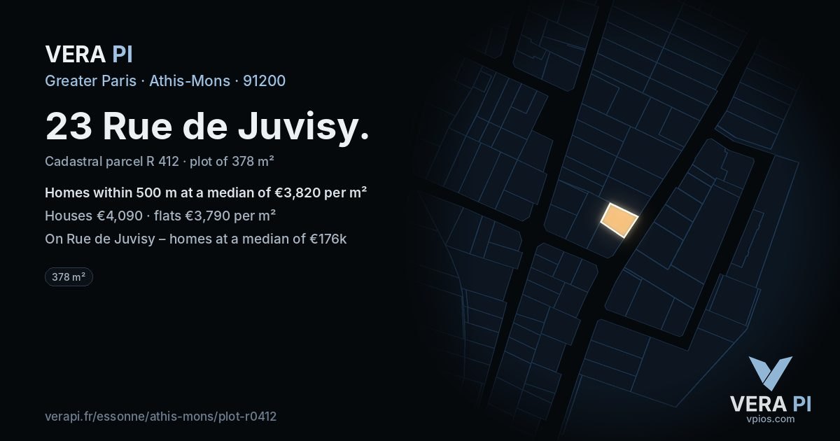 23 Rue de Juvisy, Athis-Mons at night – the plot lit, the parcels around coloured by the prices near them