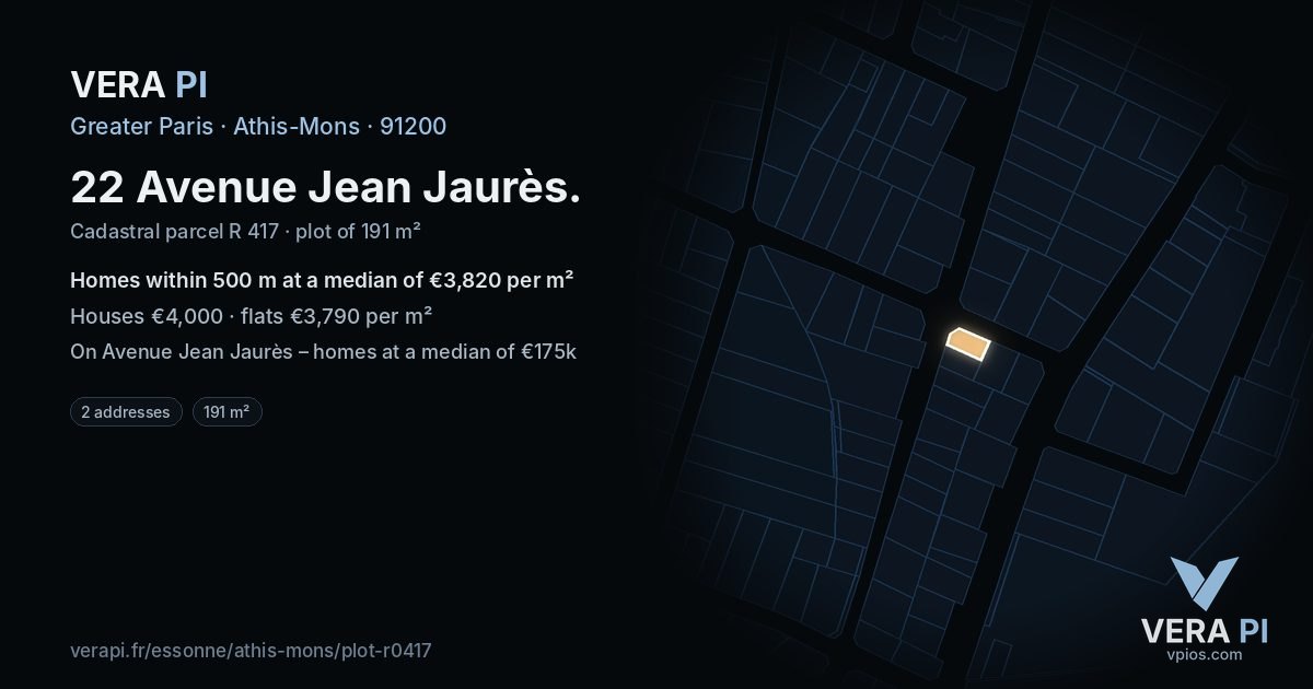 22 Avenue Jean Jaurès, Athis-Mons at night – the plot lit, the parcels around coloured by the prices near them