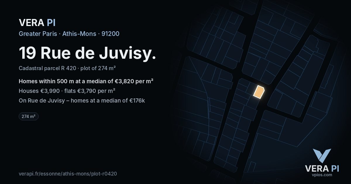 19 Rue de Juvisy, Athis-Mons at night – the plot lit, the parcels around coloured by the prices near them