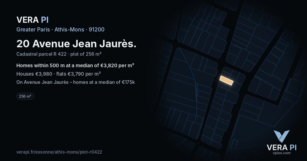 20 Avenue Jean Jaurès, Athis-Mons at night – the plot lit, the parcels around coloured by the prices near them