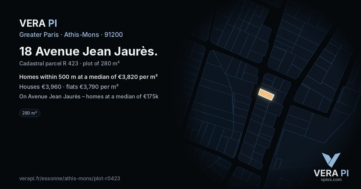 18 Avenue Jean Jaurès, Athis-Mons at night – the plot lit, the parcels around coloured by the prices near them
