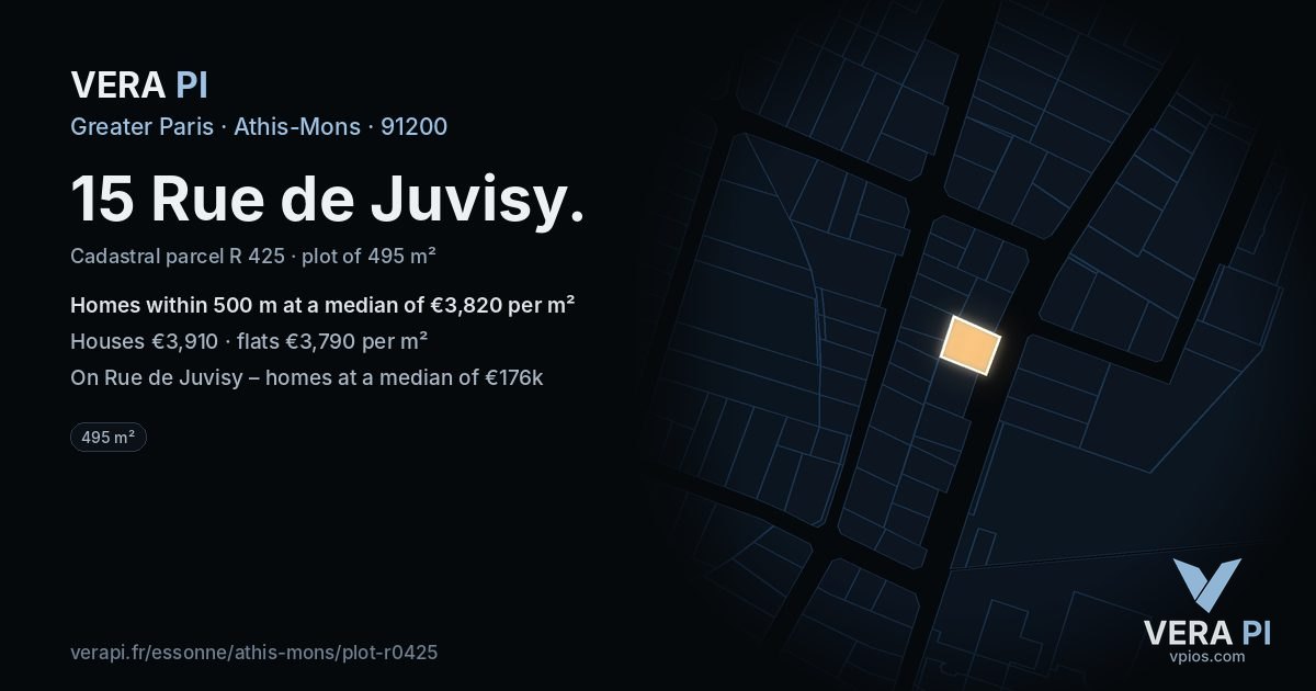 15 Rue de Juvisy, Athis-Mons at night – the plot lit, the parcels around coloured by the prices near them