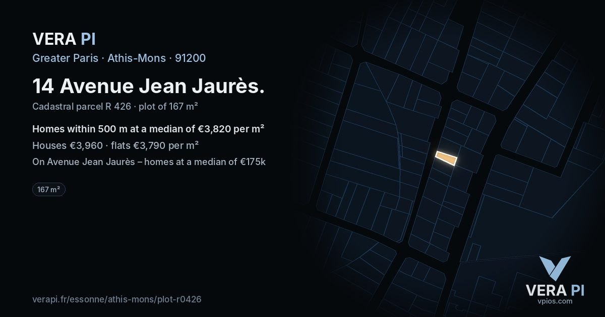 14 Avenue Jean Jaurès, Athis-Mons at night – the plot lit, the parcels around coloured by the prices near them